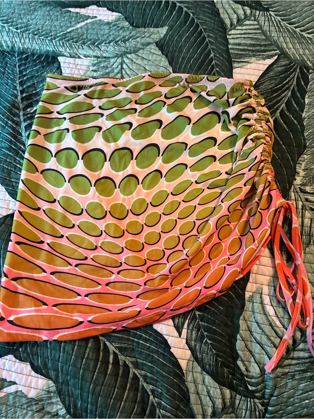 omighty Pink and Green Mini Skirt with Ruched Side